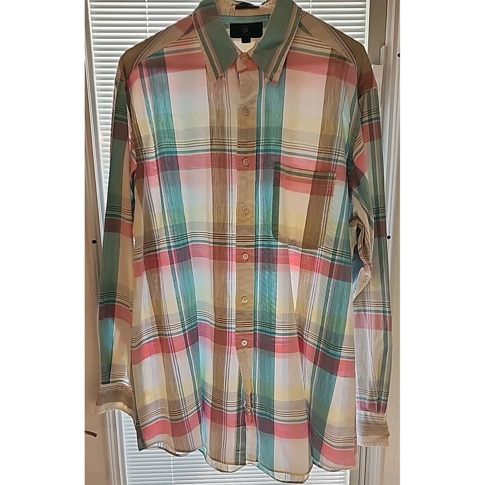 Vintage Club Room Single Needle Button Up Mens Large Pastel Multicolor Cotton
